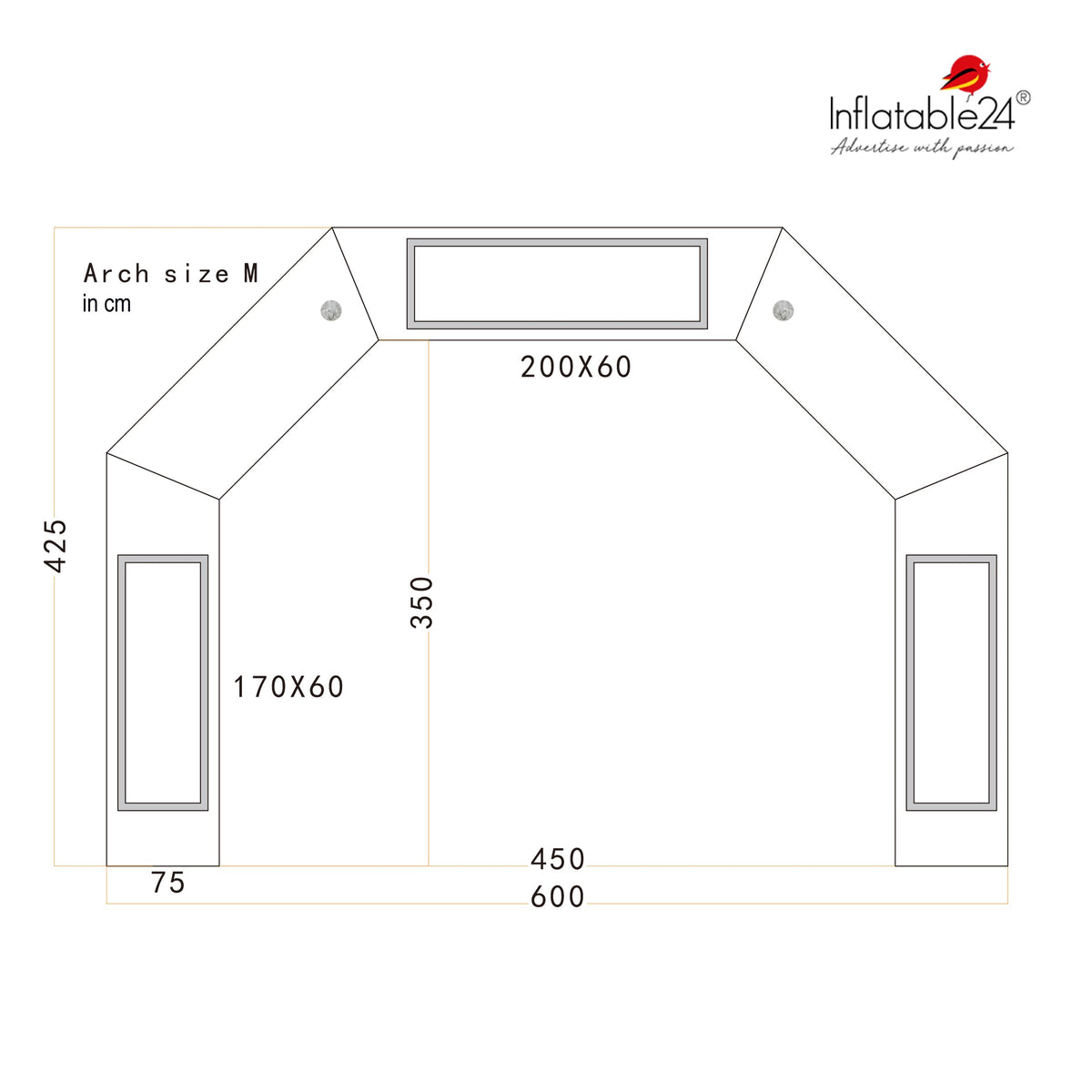 Inflatable Archway - XhibArch (double layer, airtight): stock color prepared for banner Inflatable24.com by Inflatable24.com