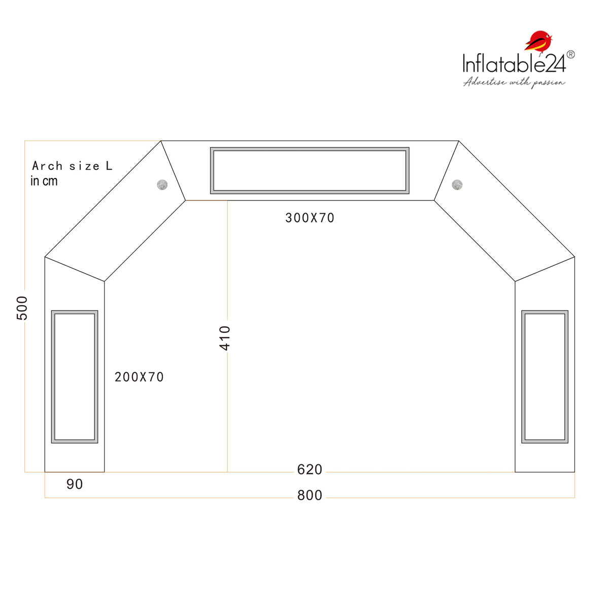 Inflatable Archway - XhibArch (double layer, airtight): stock color prepared for banner Inflatable24.com by Inflatable24.com