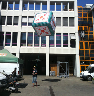Flying cube 2 m-4 m (6.5 ft - 13 ft) with logo print  - Inflatable24.com